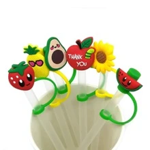 6 件装硅胶吸管盖，可重复使用硅胶吸管盖，防溅吸管头，饮用吸管头盖适用于 7-8 毫米可爱吸管塞（混合款式）学校用品，圣诞礼物 - 彩色 - 查看 2