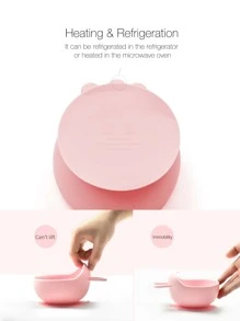 3件套婴儿兔子印花硅胶喂食套装，适合日常生活 - 粉色 - 查看 6