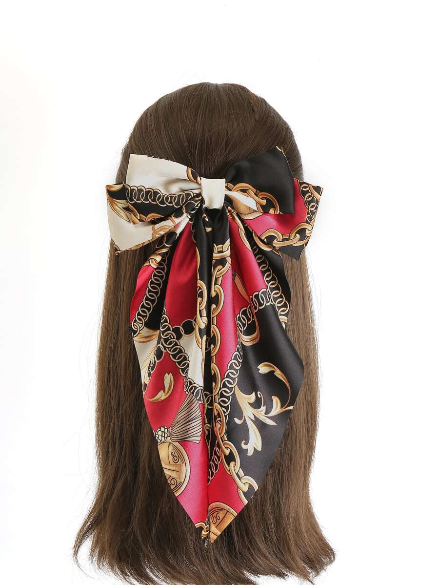 Boho 1入組優雅復古純色大緞帶蝴蝶結發夾，日常穿著、節日禮物、派對必備 - 彩色 - 查看 1