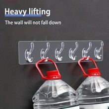 1个装 1/3/5/6排挂钩，亚克力无缝免打孔透明墙钩，衣帽钩，水晶粗体杂物粘钩，家居厨房用品 厨房配件 厨房工具 - 白色 - 查看 3