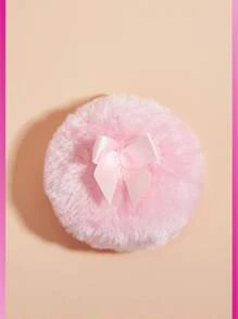 1pc Long Hair Loose Powder Puff-Pink Velvet Puff Soft Face Makeup Blender, Portable Soft Sponge Volume Puff, Round Velvet Puff With Ribbon Handle, Suitable For Loose Powder Body Puff Makeup Tools