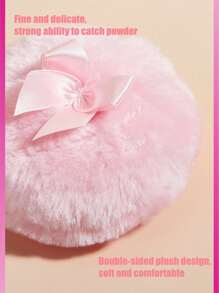 1pc Long Hair Loose Powder Puff-Pink Velvet Puff Soft Face Makeup Blender, Portable Soft Sponge Volume Puff, Round Velvet Puff With Ribbon Handle, Suitable For Loose Powder Body Puff Makeup Tools