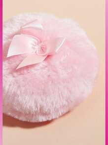1pc Long Hair Loose Powder Puff-Pink Velvet Puff Soft Face Makeup Blender, Portable Soft Sponge Volume Puff, Round Velvet Puff With Ribbon Handle, Suitable For Loose Powder Body Puff Makeup Tools