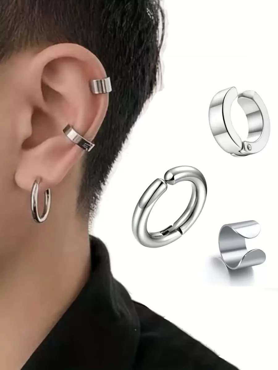 3Pcs/Set Men Minimalist Ear Cuffs Stainless Steel - men's ear clip set - View 1