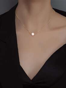 Esberry 1 Pc 6mm-10mm Simple S925 Sterling Silver Single Pearl Collarbone Necklace Jewelry Gift For Women Wedding Bridal Jewelry