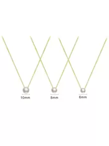Esberry 1 Pc 6mm-10mm Simple S925 Sterling Silver Single Pearl Collarbone Necklace Jewelry Gift For Women Wedding Bridal Jewelry
