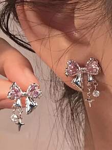 1 đôi Bông tai trang trí nơ & đá trang trí màu bạc Thiết kế độc đáo - Nhiều màu - Xem 6