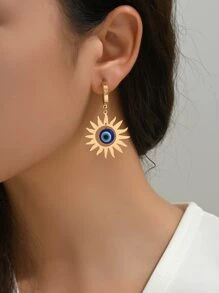 1對哥特式朋克風格金屬質感向日葵和邪惡之眼設計吊墜耳環適合女士,派對首飾類禮品 - 彩色 - 查看 1