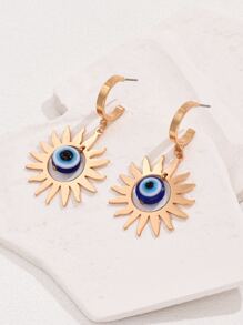 1對哥特式朋克風格金屬質感向日葵和邪惡之眼設計吊墜耳環適合女士,派對首飾類禮品 - 彩色 - 查看 2