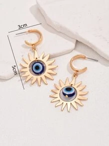 1對哥特式朋克風格金屬質感向日葵和邪惡之眼設計吊墜耳環適合女士,派對首飾類禮品 - 彩色 - 查看 5