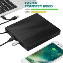 External CD DVD Drive, USB 3.0 & Type C DVD/CD ROM Burner, CD DVD +/-RW Optical Disk Drive Reader, With USB And TF/SD Slots Slim Portable Writer Player For Laptop Windows 11 10 PC Linux OS - Black - View 3