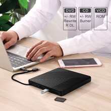 External CD DVD Drive, USB 3.0 & Type C DVD/CD ROM Burner, CD DVD +/-RW Optical Disk Drive Reader, With USB And TF/SD Slots Slim Portable Writer Player For Laptop Windows 11 10 PC Linux OS - Black - View 7