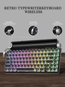 Taiahiro Mechanical Keyboard  Wireless, Retro Typewriter Keyboard 83 Keys Mechanical Gaming Vintage Keyboard Blue Switches Punk Round Keycaps, 14 Modes LED Backlit, Type-C, Compatible With PC/Laptop/Pad/Phone, Black - Black - View 2