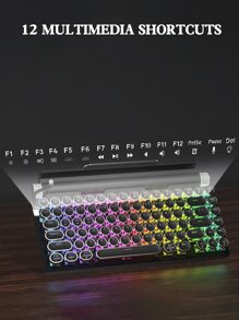 Taiahiro Mechanical Keyboard  Wireless, Retro Typewriter Keyboard 83 Keys Mechanical Gaming Vintage Keyboard Blue Switches Punk Round Keycaps, 14 Modes LED Backlit, Type-C, Compatible With PC/Laptop/Pad/Phone, Black - Black - View 5