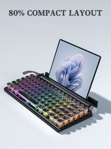 Taiahiro Mechanical Keyboard  Wireless, Retro Typewriter Keyboard 83 Keys Mechanical Gaming Vintage Keyboard Blue Switches Punk Round Keycaps, 14 Modes LED Backlit, Type-C, Compatible With PC/Laptop/Pad/Phone, Black - Black - View 8