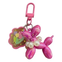 Cute Bubble Puppy Beaded Keychain D Ring Decorative Accessory 1PC - Hot Pink - View 2
