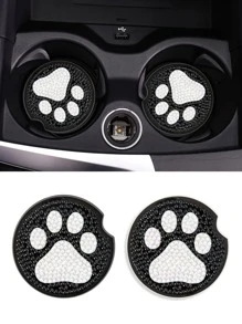 2入組DIY鑽石畫車杯墊帶腳印設計,手工工藝品 - 彩色 - 查看 2