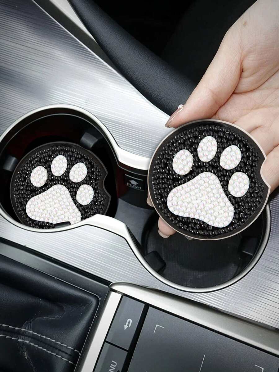 2入組DIY鑽石畫車杯墊帶腳印設計,手工工藝品 - 彩色 - 查看 1