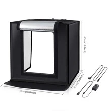 Puluz 40cm折疊式便攜式24w 5500k白光可調光影攝影棚拍攝箱套件,附6種顏色(黑色、橙色、白色、紅色、綠色、藍色)背景布(美國插頭) - 黑色 - 查看 4