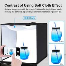 Puluz 40cm折疊式便攜式24w 5500k白光可調光影攝影棚拍攝箱套件,附6種顏色(黑色、橙色、白色、紅色、綠色、藍色)背景布(美國插頭) - 黑色 - 查看 10