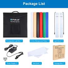 Puluz 40cm折疊式便攜式24w 5500k白光可調光影攝影棚拍攝箱套件,附6種顏色(黑色、橙色、白色、紅色、綠色、藍色)背景布(美國插頭) - 黑色 - 查看 12