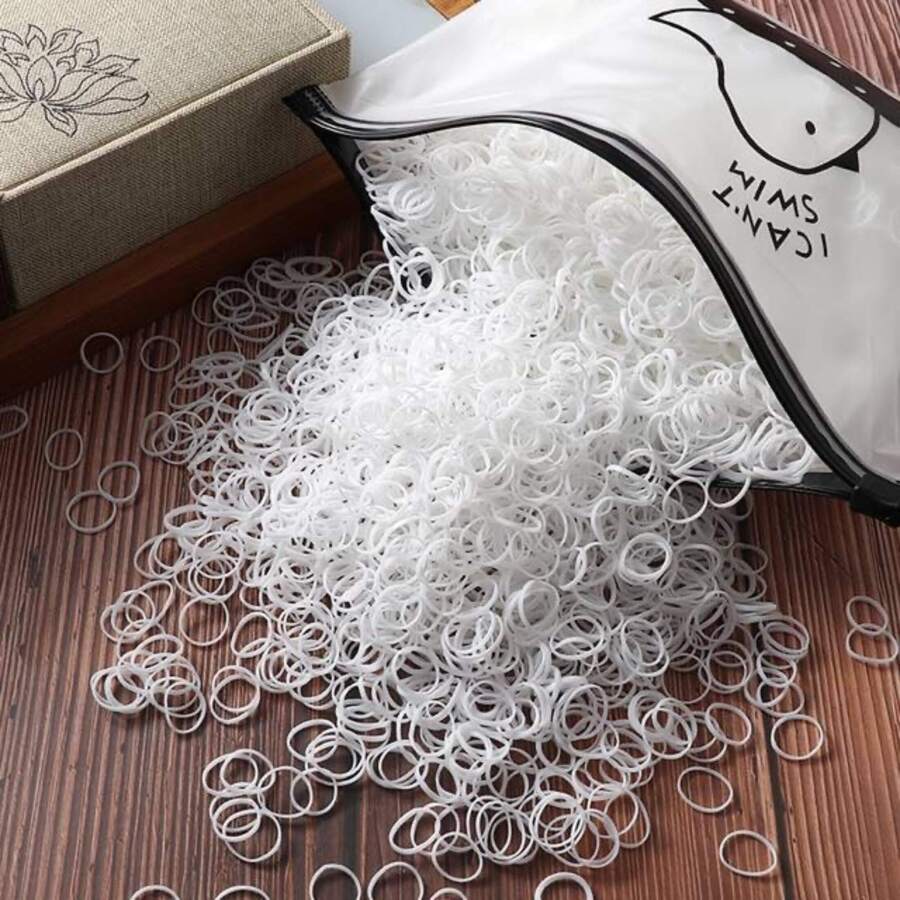 1000pcs Solid Disposable Hair Tie, Hair Accessories - White - View 1
