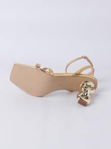 Giày Sandal Nữ Cao Gót Thời Trang Thanh Lịch Thiết Kế Gót Độc Đáo - Vàng - Xem 7