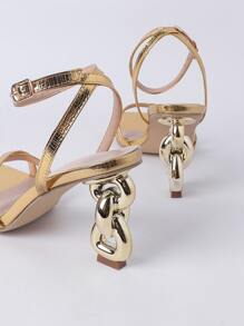 Giày Sandal Nữ Cao Gót Thời Trang Thanh Lịch Thiết Kế Gót Độc Đáo - Vàng - Xem 8