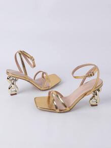 Giày Sandal Nữ Cao Gót Thời Trang Thanh Lịch Thiết Kế Gót Độc Đáo - Vàng - Xem 10