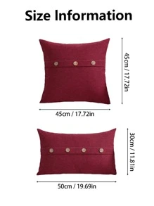 1個鈕扣裝飾靠墊套（不含內芯）,布料裝飾靠墊套,適用於客廳家飾 - 酒紅色 - 查看 2