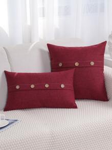 1個鈕扣裝飾靠墊套（不含內芯）,布料裝飾靠墊套,適用於客廳家飾 - 酒紅色 - 查看 1