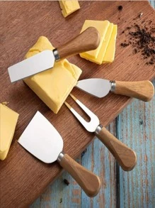 Kit 4 Conjunto Corta Queijo  Doces Faca Garfo Inox Espátula Provolone Parmesão