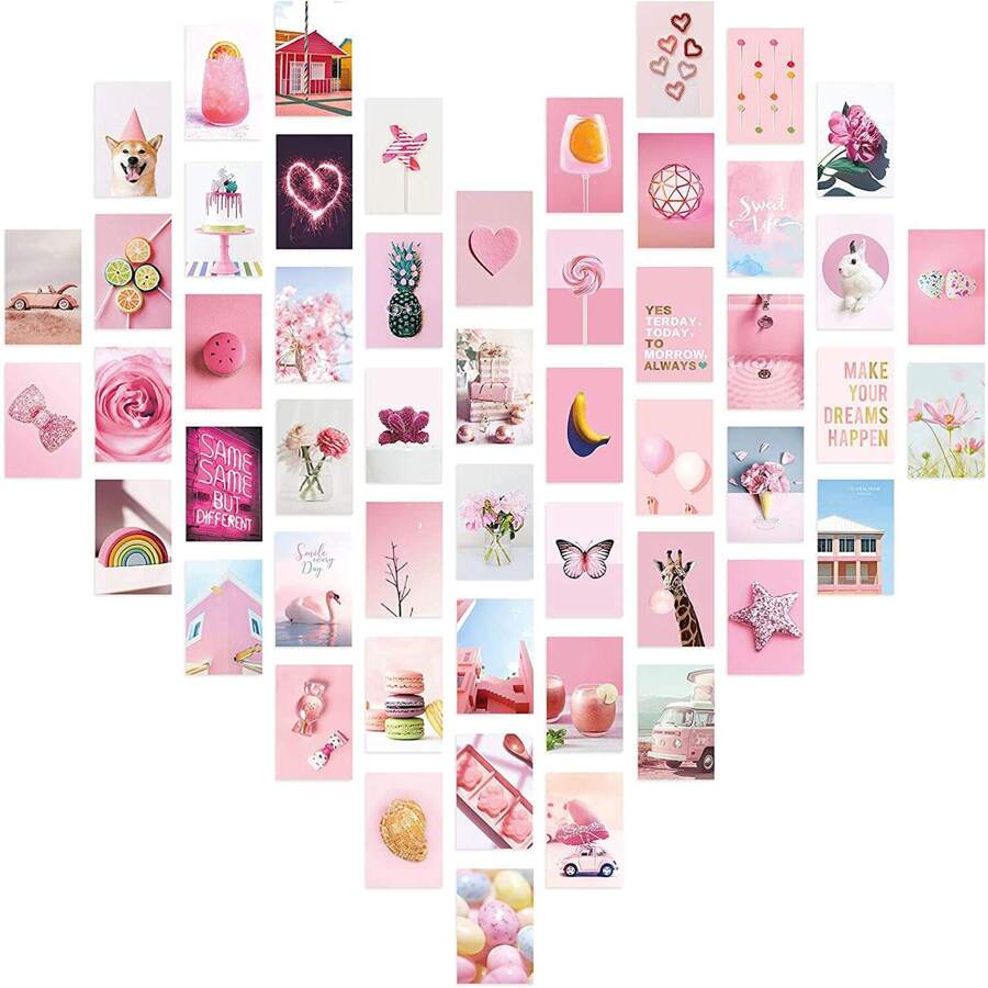 Màu hồng Phòng ngủ Trang trí tường Bộ Thẩm mỹ Áp phích Bộ dụng cụ , Trang trí tường Bộ , Màu hồng Phòng Trang trí tường , Đúng mốt Thiếu niên Cắt dán Bộ , Đối với Phòng ngủ Ký túc xá Đồ trang trí , Cô gái Trang trí phòng , Dễ dàng để cài đặt , 55 , Inch - Hồng - Xem 1