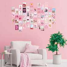 Màu hồng Phòng ngủ Trang trí tường Bộ Thẩm mỹ Áp phích Bộ dụng cụ , Trang trí tường Bộ , Màu hồng Phòng Trang trí tường , Đúng mốt Thiếu niên Cắt dán Bộ , Đối với Phòng ngủ Ký túc xá Đồ trang trí , Cô gái Trang trí phòng , Dễ dàng để cài đặt , 55 , Inch - Hồng - Xem 3