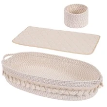 Baby Changing Basket, Handmade Woven Cotton Rope Moses Basket, Changing Table Topper with Mattress Pad - White - View 1