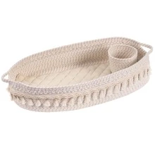 Baby Changing Basket, Handmade Woven Cotton Rope Moses Basket, Changing Table Topper with Mattress Pad - White - View 2