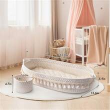 Baby Changing Basket, Handmade Woven Cotton Rope Moses Basket, Changing Table Topper with Mattress Pad - White - View 6