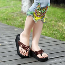 女士經典厚下裝休閒家居拖鞋帶金屬亮絲帶 - 咖啡棕 - 查看 2