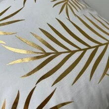 1pc Gold Foil Printed Leaves Pattern Pillow Case - White - View 2