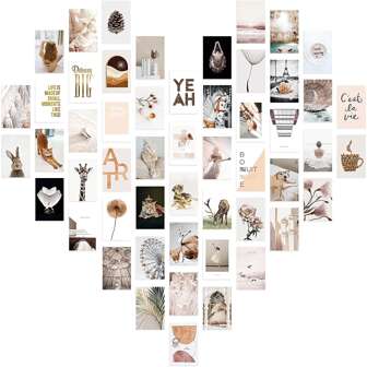 咖啡臥室墻面裝飾套裝審美的海報,墻面裝飾套裝,棕色的房間牆面裝飾,流行拼貼畫套裝,適用於臥室宿舍裝飾,青少年女孩房間裝飾,易安裝,55入組/套,尺寸英寸