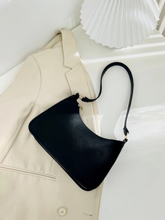 Minimalistisk axelväska för tjejer med dragkedja Solid Svart