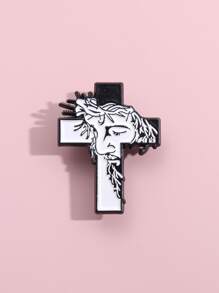 1 件耶稣珐琅别针定制信仰胸针翻领徽章基督教宗教珠宝礼物送给朋友 - 黑與白 - 查看 2