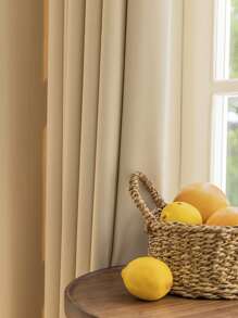 Modern Simple Solid Color Blackout & Thermal Insulated Curtains For Bedroom, Living Room (2pcs) - Beige - View 2