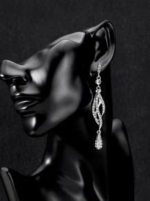 1對簡約金屬水滴和長葉形耳環,鑲有水晶,適合女性婚禮、派對和送禮