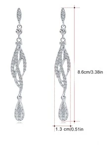 1對簡約金屬水滴和長葉形耳環,鑲有水晶,適合女性婚禮、派對和送禮