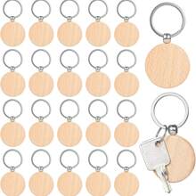 Wooden Keychain Blanks, 10 Pcs Blank Wood Keychains For Personalized DIY Crafts, Round Wood Keyring Blanks For DIY Key Chains, Christmas Pendants, Wall Hangings, Bag Decorations, Pet Tags Casual - Apricot - View 1