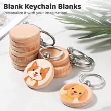 Wooden Keychain Blanks, 10 Pcs Blank Wood Keychains For Personalized DIY Crafts, Round Wood Keyring Blanks For DIY Key Chains, Christmas Pendants, Wall Hangings, Bag Decorations, Pet Tags Casual - Apricot - View 5