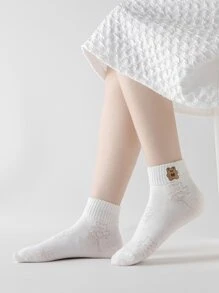 6 双什锦女童袜子，带有卡通草莓、蝴蝶结、笑脸、兔子、熊图案，精致刺绣，透气网眼面料短袜适合日常穿着 - 彩色 - 查看 5