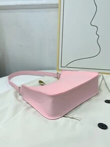 Girls Minimalist Shoulder Bag With Zipper Solid Pink - Pink - View 3