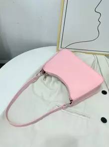 Girls Minimalist Shoulder Bag With Zipper Solid Pink - Pink - View 2